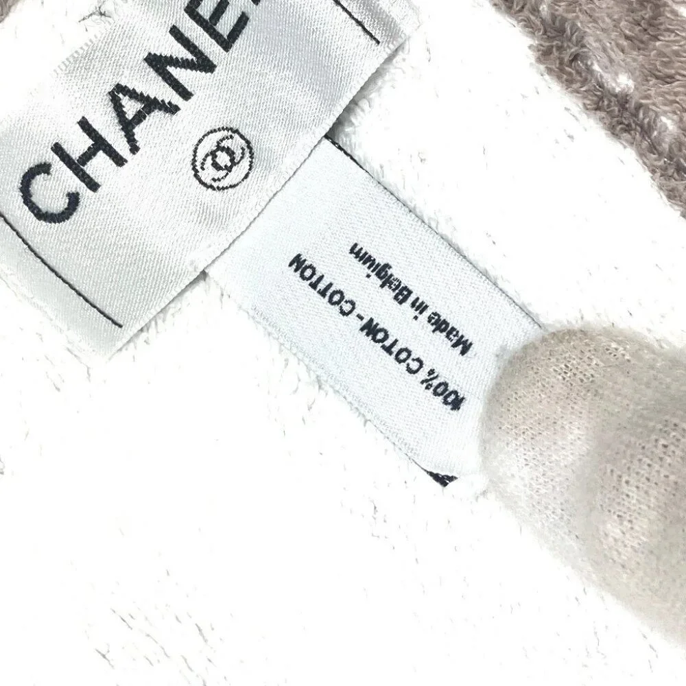 CHANEL Logo Stripe CC CC Mark Bath towel Interior Throw towel Gray Based/White